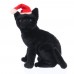 Kormi - plüss fekete cica mikulás sapkában - 26cm