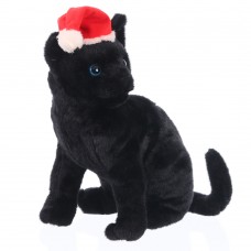 Kormi - plüss fekete cica mikulás sapkában - 26cm