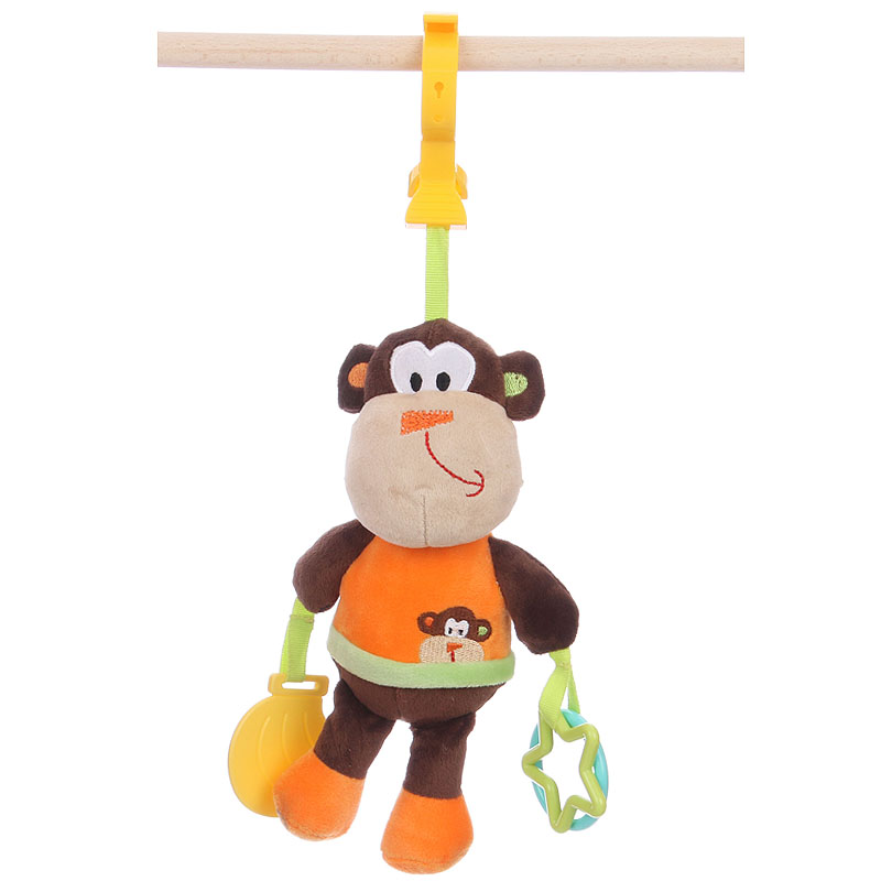 Csíptethető, rágókás baby plüss - majom - 23cm